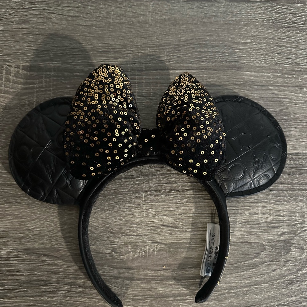 Black Sequin & Leather Minnie Mouse Ears Headband